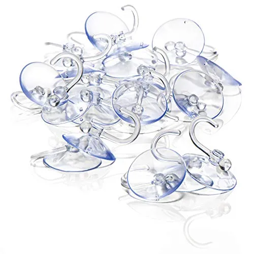 com-four® 20x Saugnapfhalter mit Kunststoffhaken - Mehrzweck-Haken für Lichterketten und andere Dekoration - Wandhaken (20 Stück - Ø 4cm)