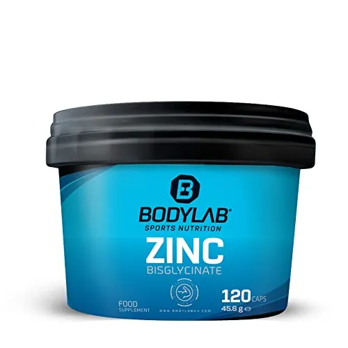 Bodylab24 Zinc Bisglycinate 120 Kapseln, mit 25mg Zink pro Kapsel, hohe Bioverfügbarkeit, GMO-frei hergestellt, zur Unterstützung der normalen Proteinsynthese und Funktion des Immunsystems