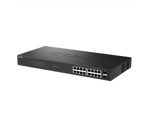 D-Link DGS-1018P 18-Port PoE+ Switch - 18-Port Gigabit Unmanaged PoE Switch mit 240W Gesamt-PoE-Budget, ideal für IP-Kameras und WLAN-Access Points. Schnelle Einrichtung durch Plug-and-Play und DIP-Schalter für individuelle Anpassungen.