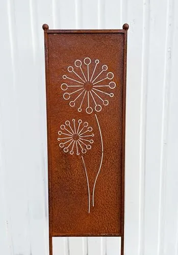 Edelrost Sichtschutz Blumen-Motiv 116 cm x 33 cm Paravent zum Stecken Gartenstecker Edelrost Gartendeko Wetterfest Rost Metall Zaun