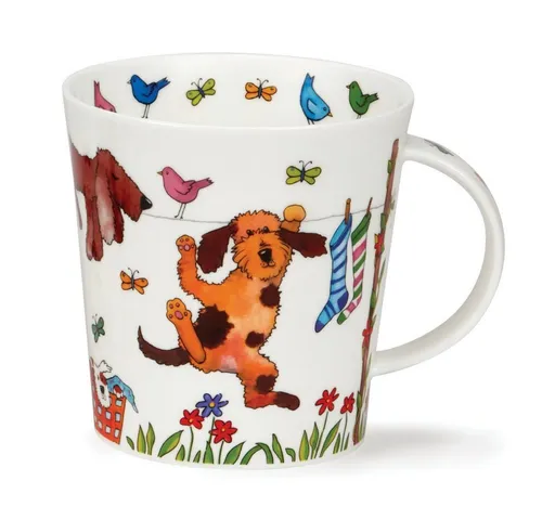 Dunoon Tasse Hanging Out Dogs - 0,48 l Fine Bone China - Kaffeetasse mit fröhlichem Hunde-Design von Kate Mawdsley, spülmaschinenfest und mikrowellengeeignet, ideal als Geschenk für Tierliebhaber.