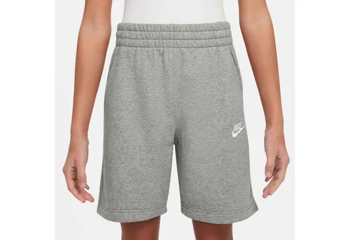 Nike NSW Club Shorts Jungen in dk grey heather-base grey-white, Größe 140/146 - Bequeme Sweatshorts für Kinder mit verstellbarem Elastikbund und praktischen Taschen. Ideal für entspannte Freizeitaktivitäten und sportliche Abenteuer.