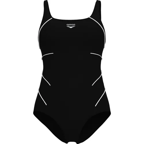 ARENA Damen Jewel Low Cup R One Piece Swimsuit, Schwarz-Weiß, 40 EU - Bademode: Bequemer und formgebender einteiliger Badeanzug mit schnelltrocknendem Stretch-Material und Power-Mesh-Technologie für optimale Kurvenkontrolle und Tragekomfort.