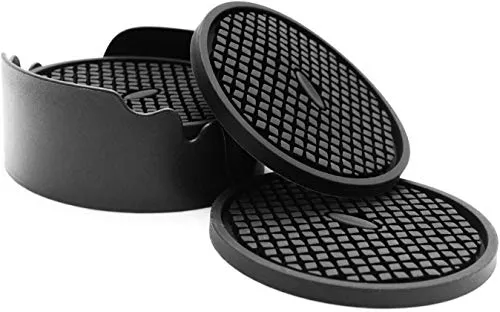 Set aus 6 Silikon-Untersetzern mit Halter in schwarz von IYYI