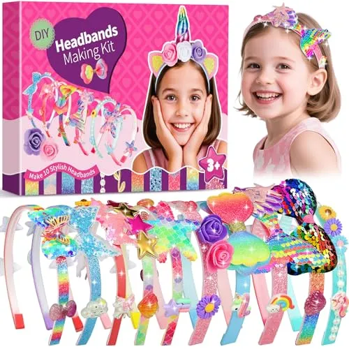 Pourbibi Geschenk Mädchen 3 4 5 6 7 8 jahre,Multithema Haarreifen Haarschmuck,Einhorn Geschenke für Mädchen,10 Teile Kinder 4 Jahre,Kindergeburtstag Halloween Christmas