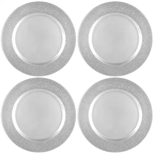 com-four® 4x Platzteller mit schimmerndem Rand - wiederverwendbare Unterteller als Tischdekoration - edle Dekoteller für Hochzeit, Familienfeier oder Weihnachten - Charger Ø 33 cm - Servierplatten