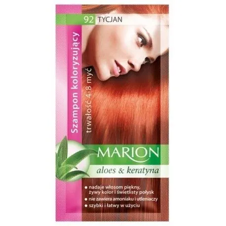 Marion Hair Dye Shampoo in Sachet Semi-Permanent Color with Aloe and Keratin 92 Titian