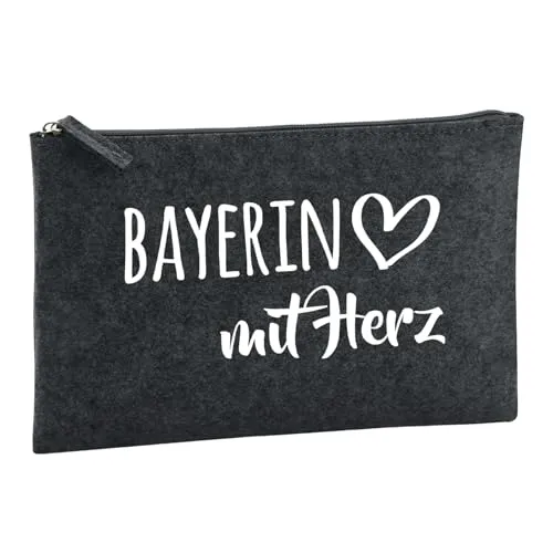 Huuraa Kulturbeutel Bayerin mit Herz Geschenk 1 Liter Filz Charcoal Kosmetiktasche Bayerin Geschenkidee