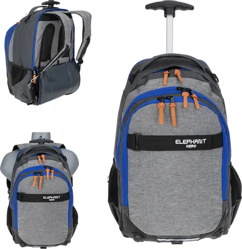 Elephant Hero Signature Schultrolley Two Tone Grey-Blue - Moderner Rucksack-Trolley für Jungen und Mädchen mit 35 Liter Stauraum, reißfestem und wasserabweisendem Material, ideal für Schule und Homeschooling.