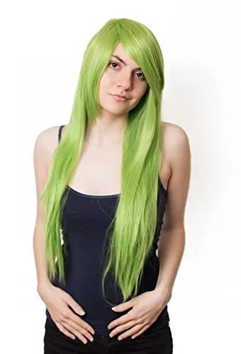 Prettyland Damen 80cm Gras Grüne Perücke Glatt Lang-haar Hitzefest Wig C064
