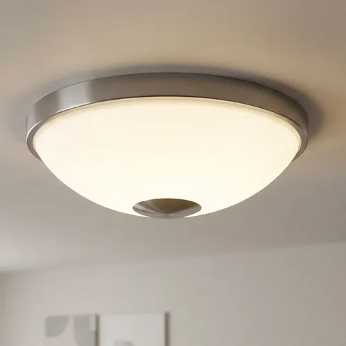 Moderne Deckenleuchte rund in Weiß mit Nickel-matt Akzent - Lampen für stilvolle Wohnräume, mit integrierter 11W LED für warmweißes Licht und 820 Lumen – ideal für gemütliche Atmosphären.