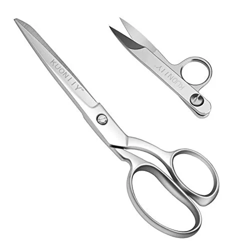 KUONIIY Schneiderschere, Extra Scharfe Stoffschere aus Edelstahl, 20 cm Textilschere für Präzisen Schnitt mit Bequemem Griff, Mitgelieferte Edelstahl Fadenschere (Silber)