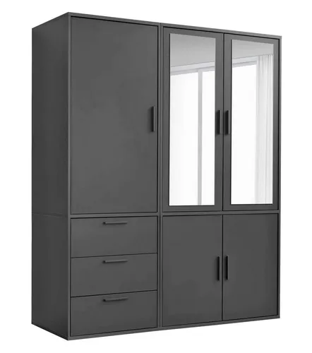 mokebo Kleiderschrank Der Grenzenlose (5-Türig & 3 Schubladen) mit Spiegeltüren, Schrank oder Garderobenschrank mit Spiegel, Schwarz