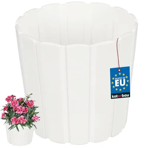 KOTARBAU® Blumentopf - Pflanzkübel - ⌀ 15 cm H: 13 cm – Weiß – Kunststoff - Pflanztopf für Zimmerplanzen - Blumentöpfe - Groß - Außen – Übertopf – Balkon – Dekorativ