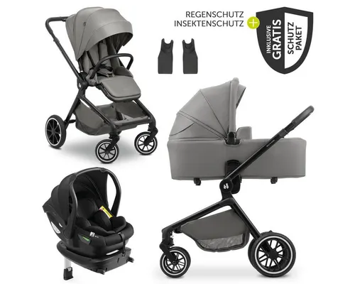Hauck Move N Care 4in1 Kinderwagen-Set - Grau - Vielseitiges 4in1 Kinderwagen-Set für jeden Anlass. Inkl. i-Size Babyschale und Isofix-Basis. Optimal für Spaziergänge und Autofahrten, mit sicherem Komfort für Dein Neugeborenes.