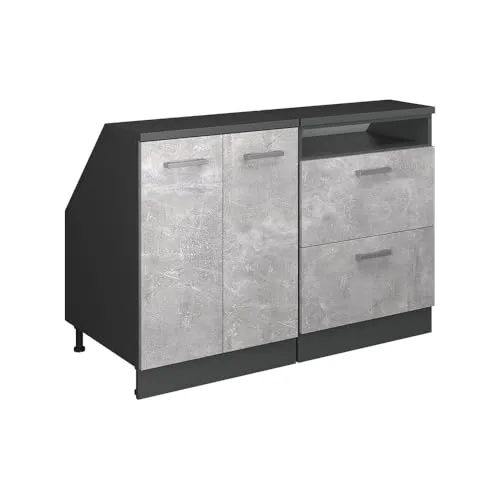 Vicco Küchenschrank für Dachschrägen R-Line, Beton, 120 cm 2er Set