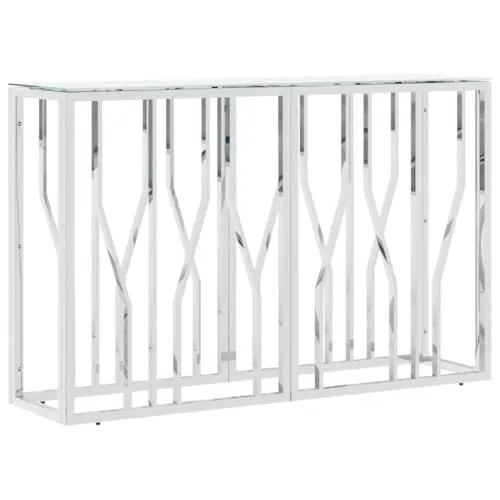 vidaXL Konsolentisch Silbern 110x30x70 cm - Drohnen Zubehör und Möbel, eleganter Konsolentisch aus Edelstahl mit Glasplatte in Marmor-Optik, ideal für jedes Zuhause und vielseitig einsetzbar.