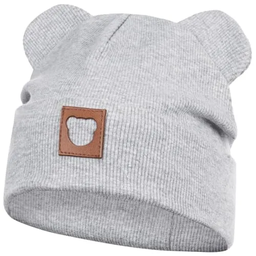 Smarilla Mütze Übergangsmütze Junge Mädchen Herbstmütze Frühlingsmütze Beanie Ohren gerippt, Größe: 42-44, Farbe: Hellgrau