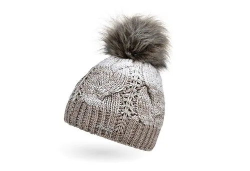 Neverless Bommelmütze Damen Strick-Mütze gefüttert Fleece-Innenfutter Fell-Bommel Kunstfell