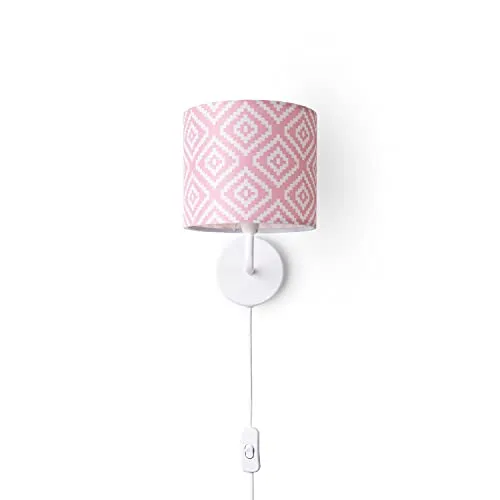 Paco Home Wandleuchte mit Stofflampenschirm - Wandleuchte in Vintage Retro Design, vielseitig einsetzbar mit geometrischem Muster und E14-Fassung für individuelle Lichtgestaltung.