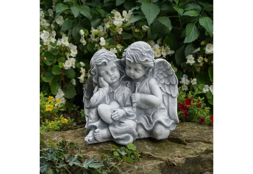 Gartenfigur Engel Paar für Glück und Liebe - Frostsichere Steinfigur, 21 cm hoch, 7 kg schwer, bringt Glück und Liebe in Ihren Garten.