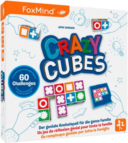 FOXMIND - Crazy Cubes: Schnelles Denkspiel - Gesellschaftsspiel für schnelle Denker, mit verschiedenen Schwierigkeitsstufen und herausfordernden Mustern für spannenden Spielspaß mit Freunden oder Familie.
