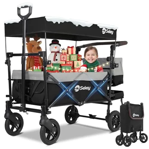 Sekey Faltbarer Bollerwagen mit Dach für 2 Kinder, 150kg in grau von Sekey
