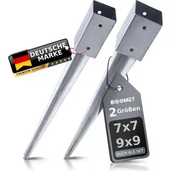 BOOMET Einschlagbodenhülsen für Vierkantpfosten 7x7cm / 9x9cm · 91x91x750mm 10 Stück · feuerverzinkt · Korrosionsbeständige Bodenhülse · S... - Grau
