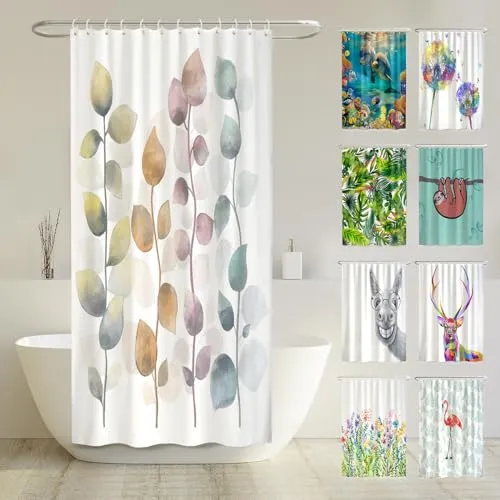 arteneur® Bunte Blätter Duschvorhang 120x180 - Duschvorhänge aus 100% recyceltem Polyester, blickdicht und wasserdicht. Mit anti-schimmel Beschichtung und gewichtetem Saum für mehr Hygiene und Stabilität.