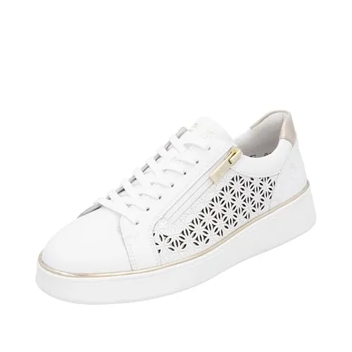 Plateausneaker REMONTE für Damen, Gr. 43, gold - Sportliche Plateausneaker aus Leder und Lederimitat mit 3,5 cm Plateauhöhe und perforierter Optik, ideal für stylische Freizeitlooks.