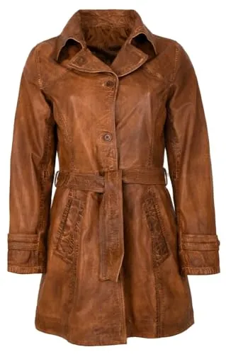 Maddox - Damen Trenchcoat Ledermantel Mantel Lammnappa Cognac/m'braun antik Größe 44