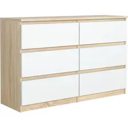 Mobelsta Kommode, Sonoma Eiche, Weiß, Holzwerkstoff, Teilmassiv,Strukturbuche, 6 Schubladen, 120x78.5x39 cm, Wohnzimmer, Kommoden & Sideboards, Kommoden