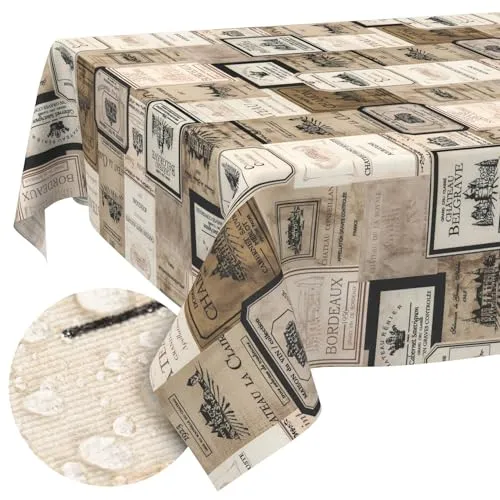 Tischdecke Stoff abwaschbar Tischtuch Tafeldecke pflegeleicht Lotuseffekt schmutz- & wasserabweisend für Indoor Outdoor Tischdecke 90x130cm Schnittkante Wein