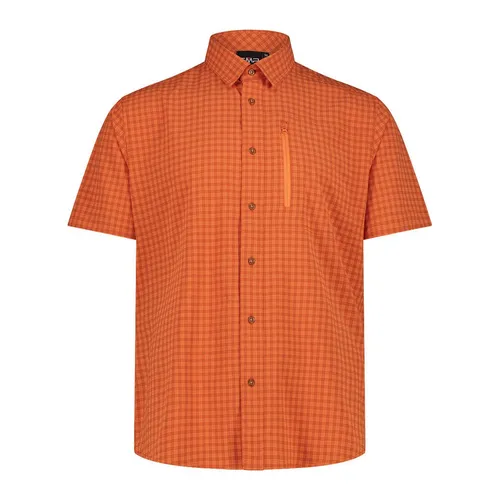 CMP Herren Hemd 4XL - Orange - Kurzärmeliges Karomuster-Hemd, leicht und elastisch, ideal für warme Tage und lässige Anlässe.
