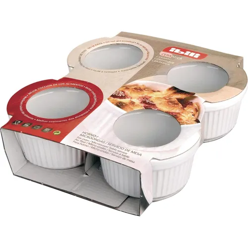 Ibili 230010 Soufleform, 4-er Set, weiss, aus Keramik, Serie Ceràmica, Höhe 5 cm, 0,17 Liter