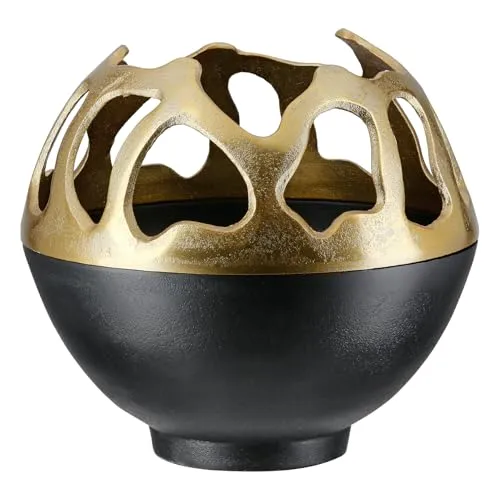 GILDE Windlicht BRANCA - Elegantes goldfarbenes und schwarzes Aluminium Windlicht - Windlichter, stilvolles Deko-Element aus hochwertigem Aluminium, ideal für eine stimmungsvolle Atmosphäre mit abnehmbarem Deckel für einfache Handhabung.