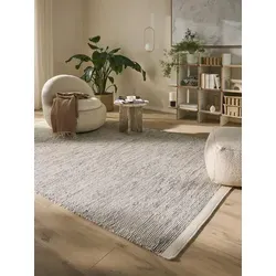 Produktbild benuta Wollteppich Rocco, rechteckig, Höhe: 5 mm, Teppich Wohnzimmer, Schlafzimmer, Esszimmer, Flur, Kunstfaser, Cozy beige|schwarz rechteckig | 140 cm x 200 cm x 5 mm