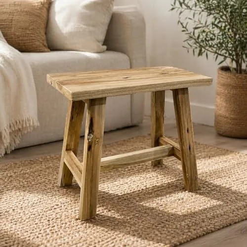LEBENSwohnART Hocker GEMI aus recyceltem Teak - Stilvolle Hocker aus recyceltem Teak, ca. L50cm, einzigartig und nachhaltig - jeder Hocker ein Unikat mit natürlichen Holzmerkmalen.