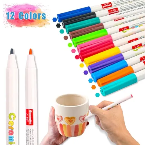 Withosent Porzellanstifte - Spülmaschinenfest, 12 Farben für kreative Gestaltung - Marker & Filzstifte, spülmaschinenfest bis 50°C, ideal zum Bemalen und Personalisieren von Porzellan und Glas – perfekt für kreative Projekte mit Kindern ab 3 Jahren.