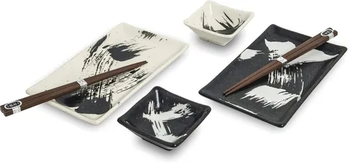JAPAN ORIENTAL SUSHI TELLER SET | 6-teiliges Sushi Geschirr Set für 2 Personen - Sushiteller Set - Elegantes und vielseitiges Geschirr für Sushi-Abende, inklusive 2 Teller, 2 Schalen und 2 Essstäbchen, hochwertig und spülmaschinenfest, ideal als Geschenk.
