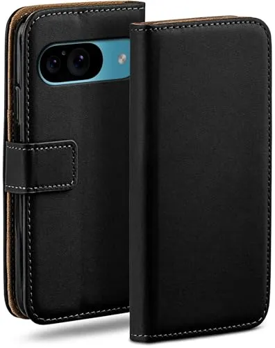 moex Book Case für Google Pixel 9 Handyhülle mit Kartenfach, Hülle klappbar 360 Grad Schutzhülle, Klapphülle Flip Case Cover, PU Leder Handytasche Lederhülle, Schwarz