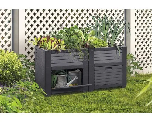 Hochbeet klassisch mit Staufächern 150 x 76 x 78 cm anthrazit - Hochbeet mit praktischen Staufächern, ideal für platzsparendes Gärtnern und eine ansprechende Gartenoptik.