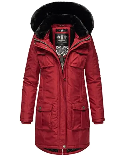 Navahoo Damen Winter Jacke Parka Mantel Teddyfell warm gefüttert inkl. Stofftasche Premium B845 [B845-Tin-Blood-Red-Gr.M]