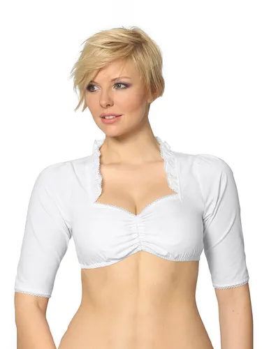 Stockerpoint Dirndlbluse Weiß, Größe 42 - Damen Dirndlbluse in Weiß mit herzförmigem Ausschnitt und eleganten Volants – ideal für festliche Anlässe und traditionelle Trachtenmode.