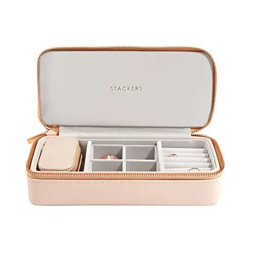 Stackers Blush Groß & Petite Reise Schmuckschatulle - Schmuckkästen mit luxuriösem Samt-Innenfutter und Kunstleder-Außenseite, ideal für die Organisation Ihres Schmucks auf Reisen. Inklusive Petite Schmuckschatulle für feine Stücke!
