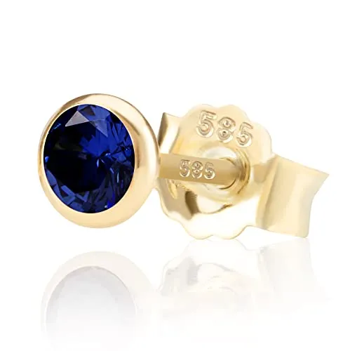 NKlaus 5,0mm Ohrstecker aus 585 Gelbgold mit Dunkelblauem Zirkonia - Ohrringe für Damen aus 14 Karat Gelbgold, mit funkelndem dunkelblauem Zirkonia. Leicht und komfortabel, ideal für jeden Tag oder besondere Anlässe.
