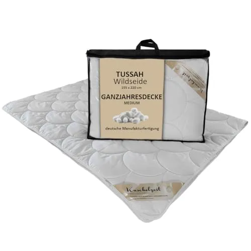 Meivita 100% Wild-Seide Ganzjahresdecke 155x220 cm - Bettdecken aus 100% Tussah Wildseide, ideal für ganzjährigen Schlafkomfort und gleichmäßige Wärme, in praktischer Tragetasche, Made in Germany.