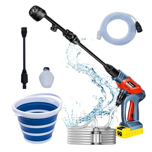 FANZTOOL Mobiler Akku Hochdruckreiniger mit Akku 2000mAH,24Bar mit Bürstenlosen,Hochdruckreiniger Akku 6-in-1-Multifunktionsdüse,Tragbar Druckreiniger Hochdruckpistole für Fahrrad,Auto,Garten,Zaun.