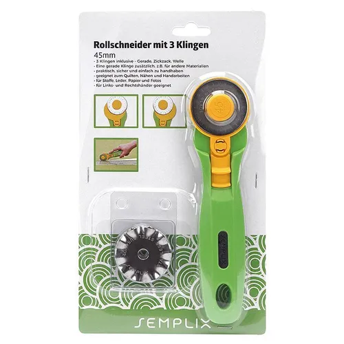 Semplix Rollschneider Maxi mit 3 Klingen (45 mm/ Gerade/ Wellen/ Zacken/ grün)