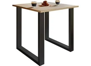 VCM my home Esstisch Xona - Quadratisch in Sonoma-Eiche mit Schwarz U-Fuß - Schreibtisch mit 80x80 cm, robustes Stahlgestell und pflegeleichte Melaminharzoberfläche für lange Lebensdauer und angenehmes Ambiente in Kantinen oder Pausenräumen.